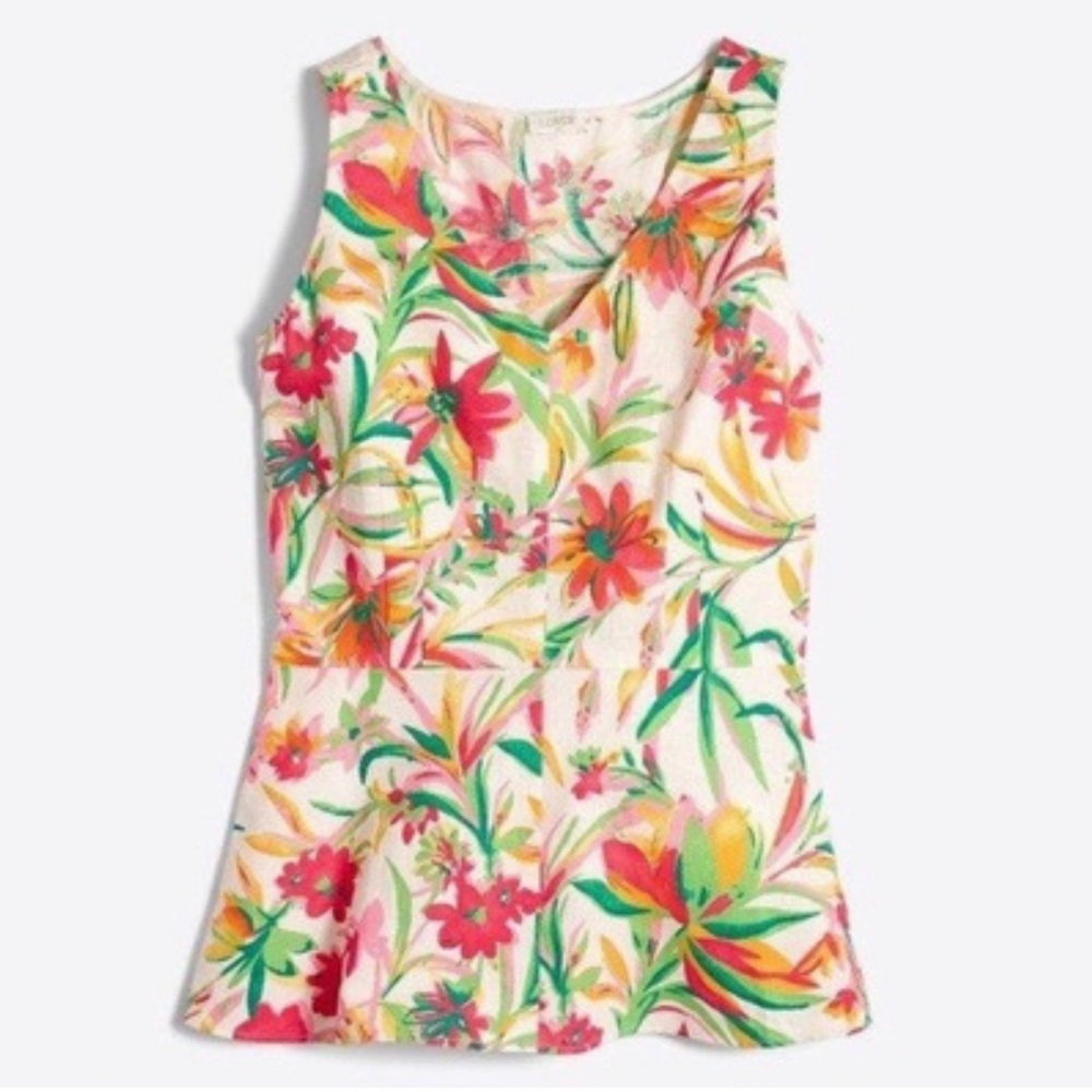 J.Crew floral linen blend peplum tank top blouse small